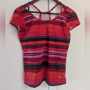 Core By Andrea Jovine Red and Black Fitted Cap Sleeve Tee